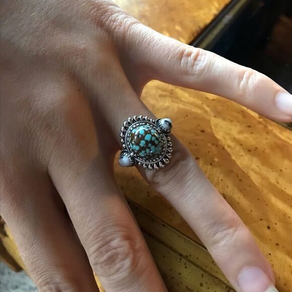 Natural White Buffalo Royston Turquoise Sterling Silver Ring Size 7 - Picture 2 of 9